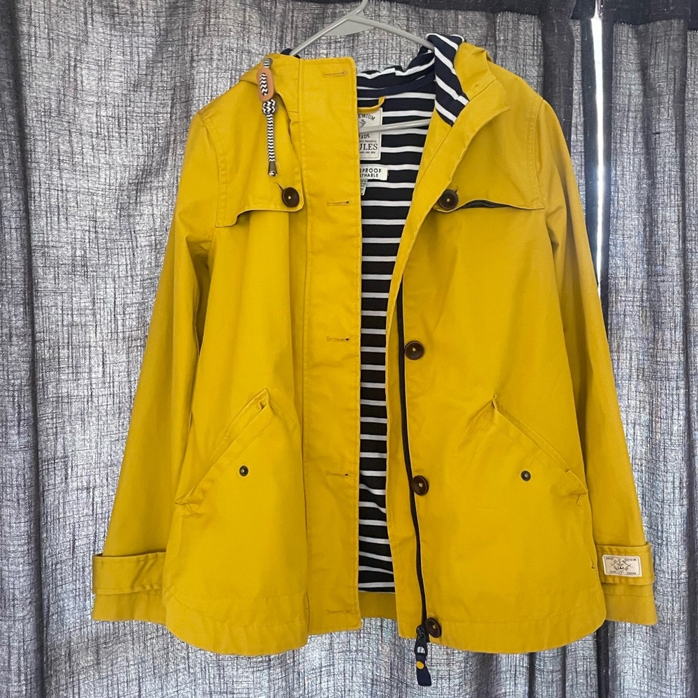 Joules Yellow Raincoat with Striped Lining